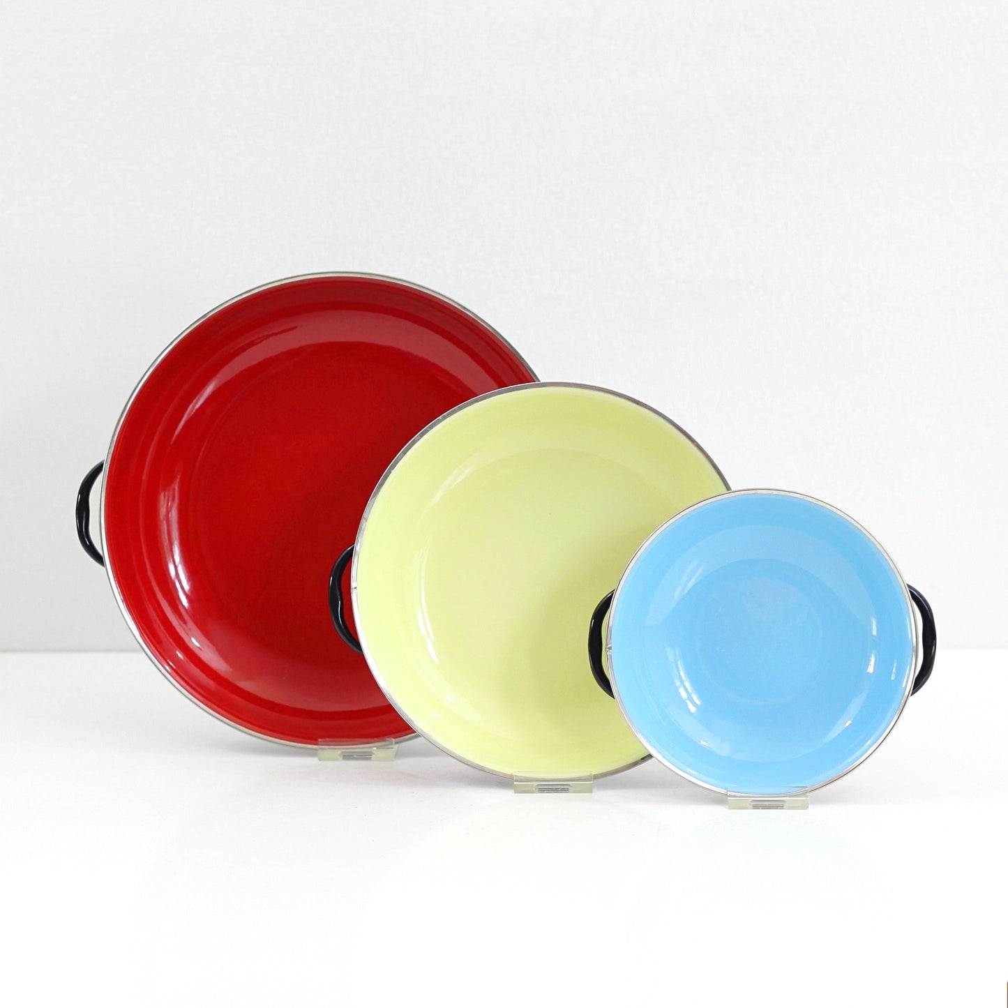 SOLD - Mid Century Enamel Paella Pans by B&M Duoro