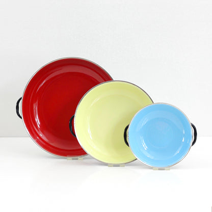 SOLD - Mid Century Enamel Paella Pans by B&M Duoro