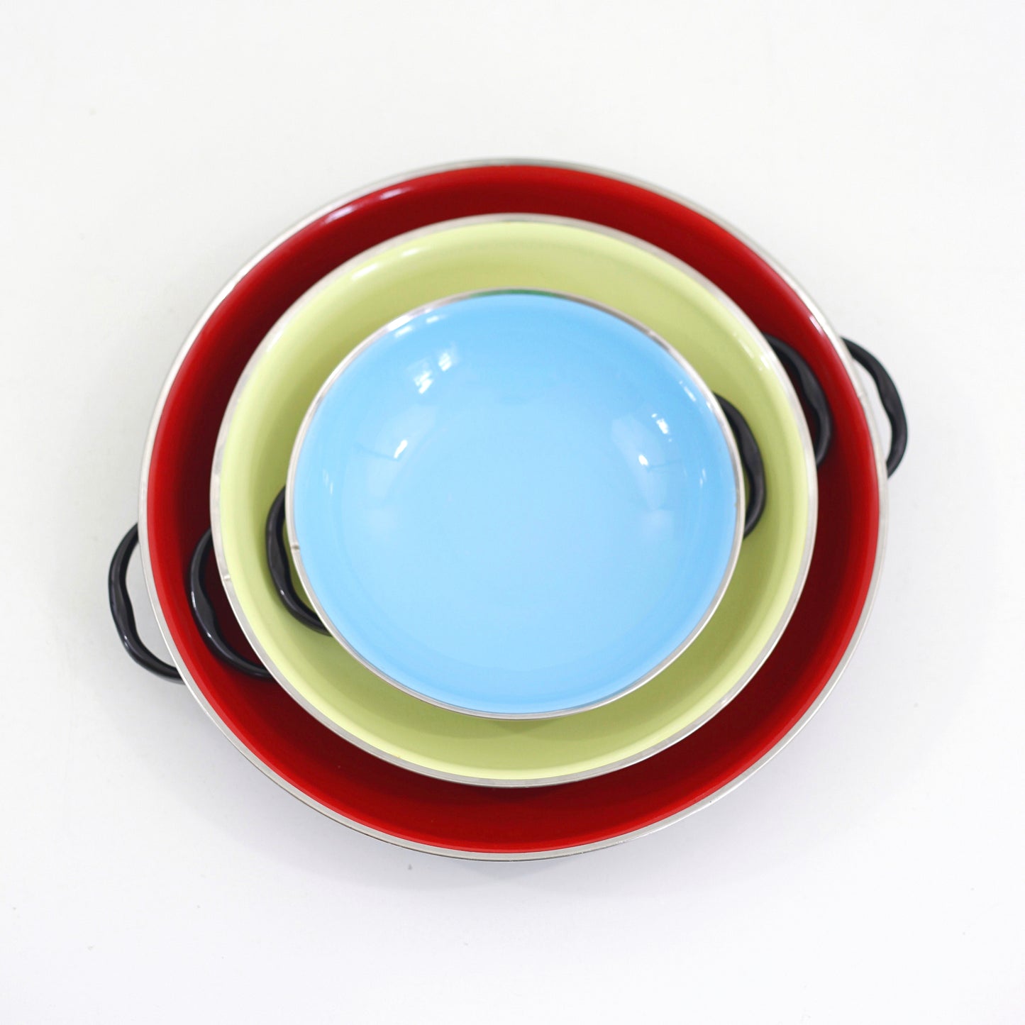 SOLD - Mid Century Enamel Paella Pans by B&M Duoro