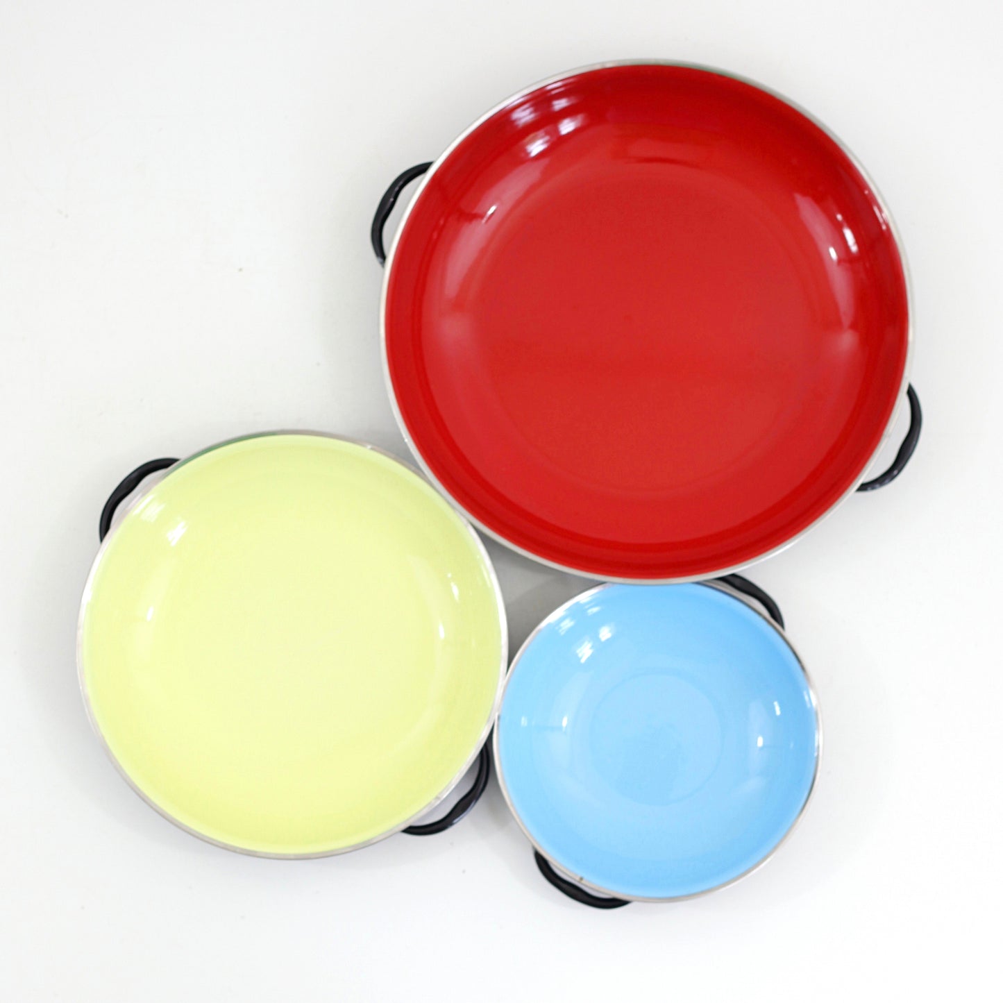 SOLD - Mid Century Enamel Paella Pans by B&M Duoro