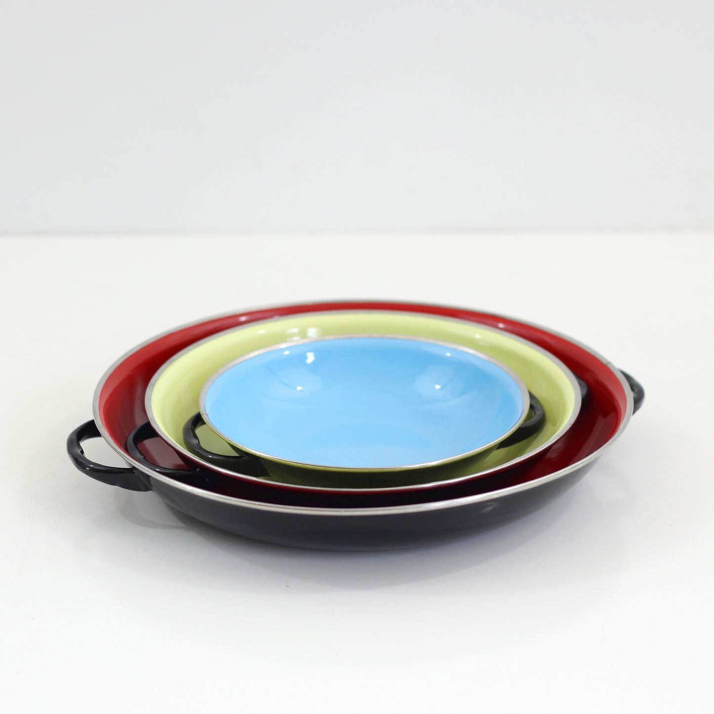 SOLD - Mid Century Enamel Paella Pans by B&M Duoro