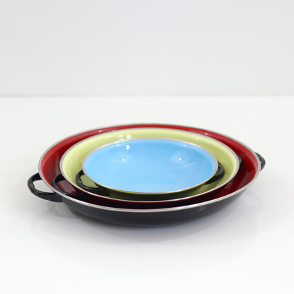SOLD - Mid Century Enamel Paella Pans by B&M Duoro