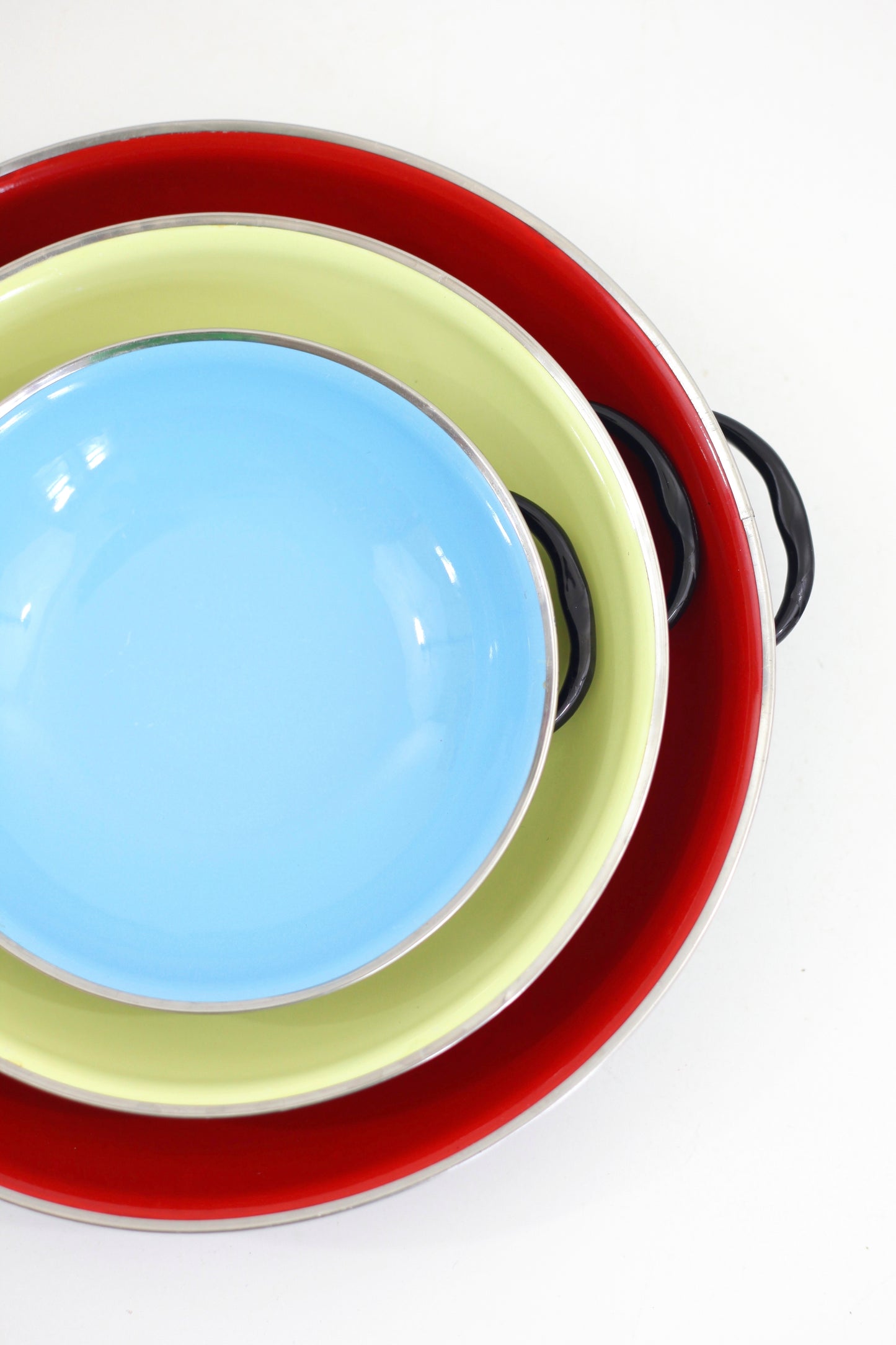 SOLD - Mid Century Enamel Paella Pans by B&M Duoro