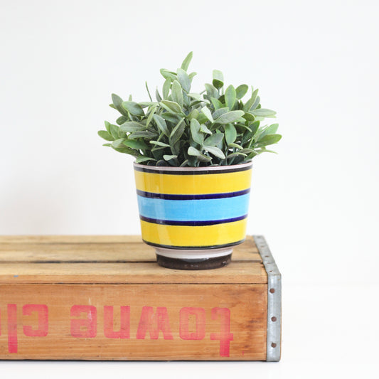 SOLD - Mid Century West German Roth Keramik Planter - Turquoise & Yellow Stripes
