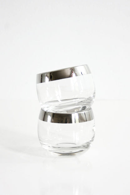 SOLD - Vintage Pair Dorothy Thorpe Silver Rim Roly Poly Glasses / Mid Century Modern Mad Men Tumblers
