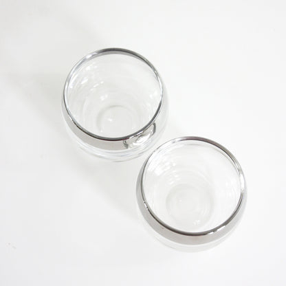 SOLD - Vintage Pair Dorothy Thorpe Silver Rim Roly Poly Glasses / Mid Century Modern Mad Men Tumblers
