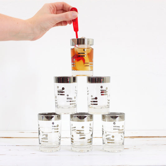 SOLD - Mid Century Silver Dots & Dashes Cocktail Glasses