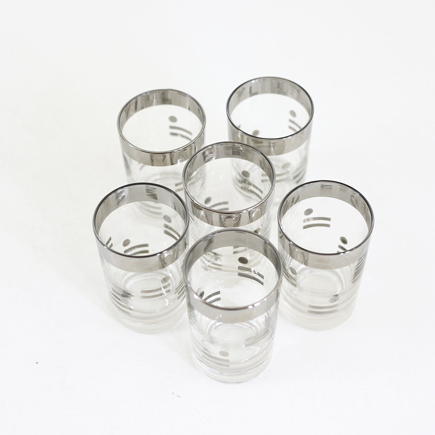 SOLD - Mid Century Silver Dots & Dashes Cocktail Glasses