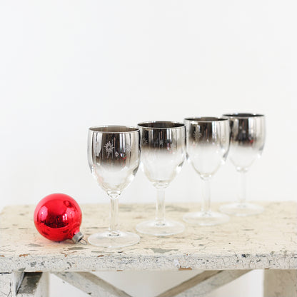 SOLD — Mid Century Silver Starburst Cordial Glasses from France