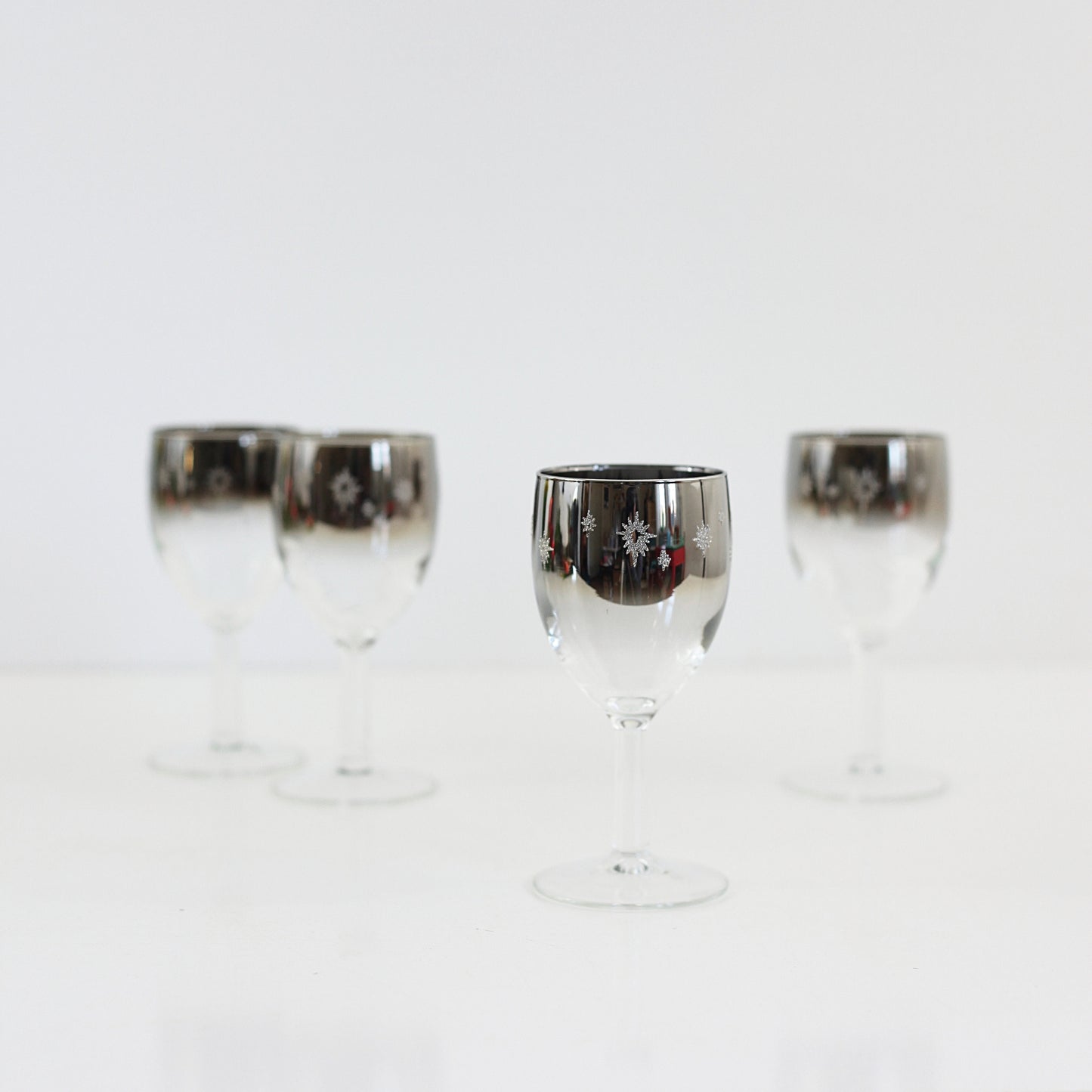 SOLD — Mid Century Silver Starburst Cordial Glasses from France