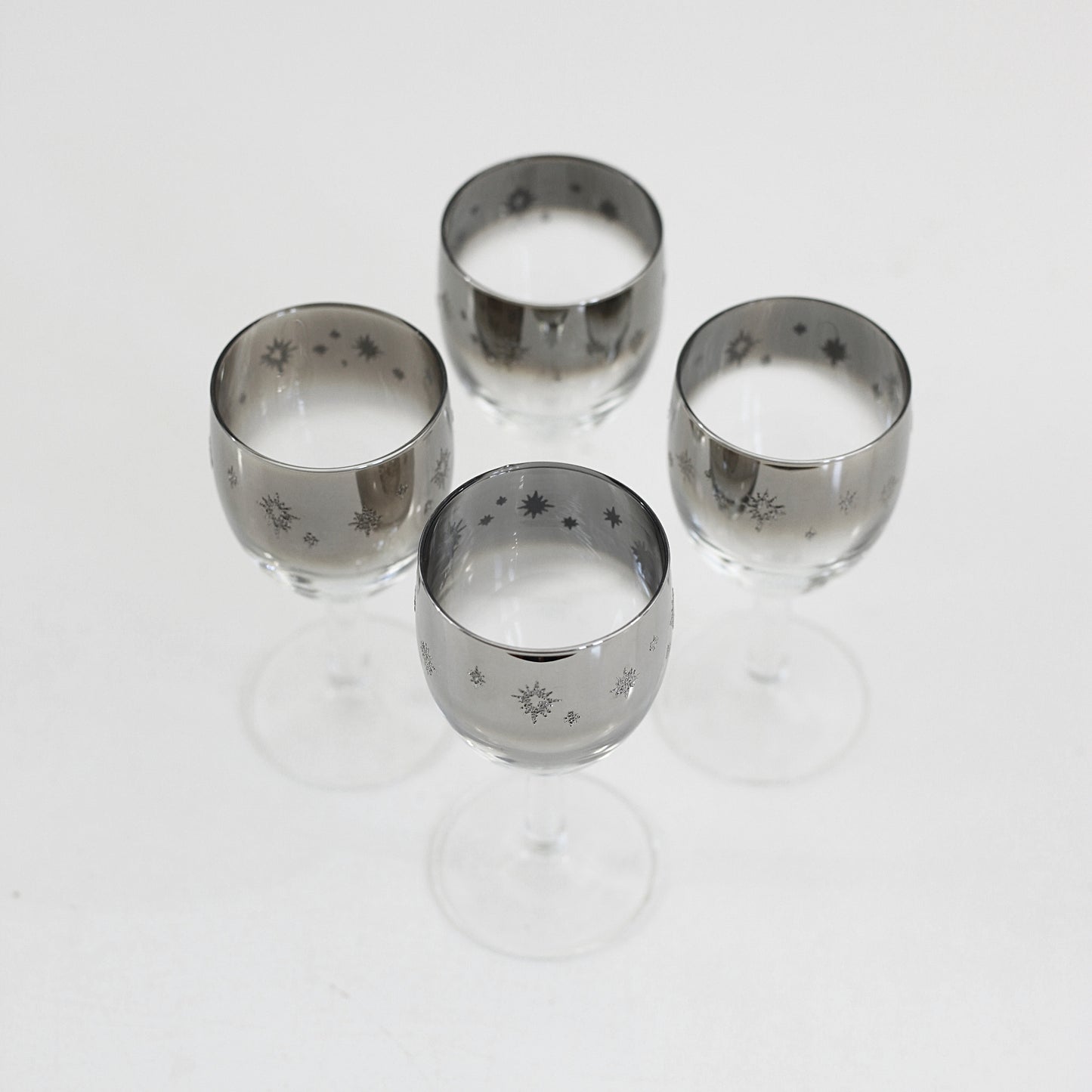 SOLD — Mid Century Silver Starburst Cordial Glasses from France