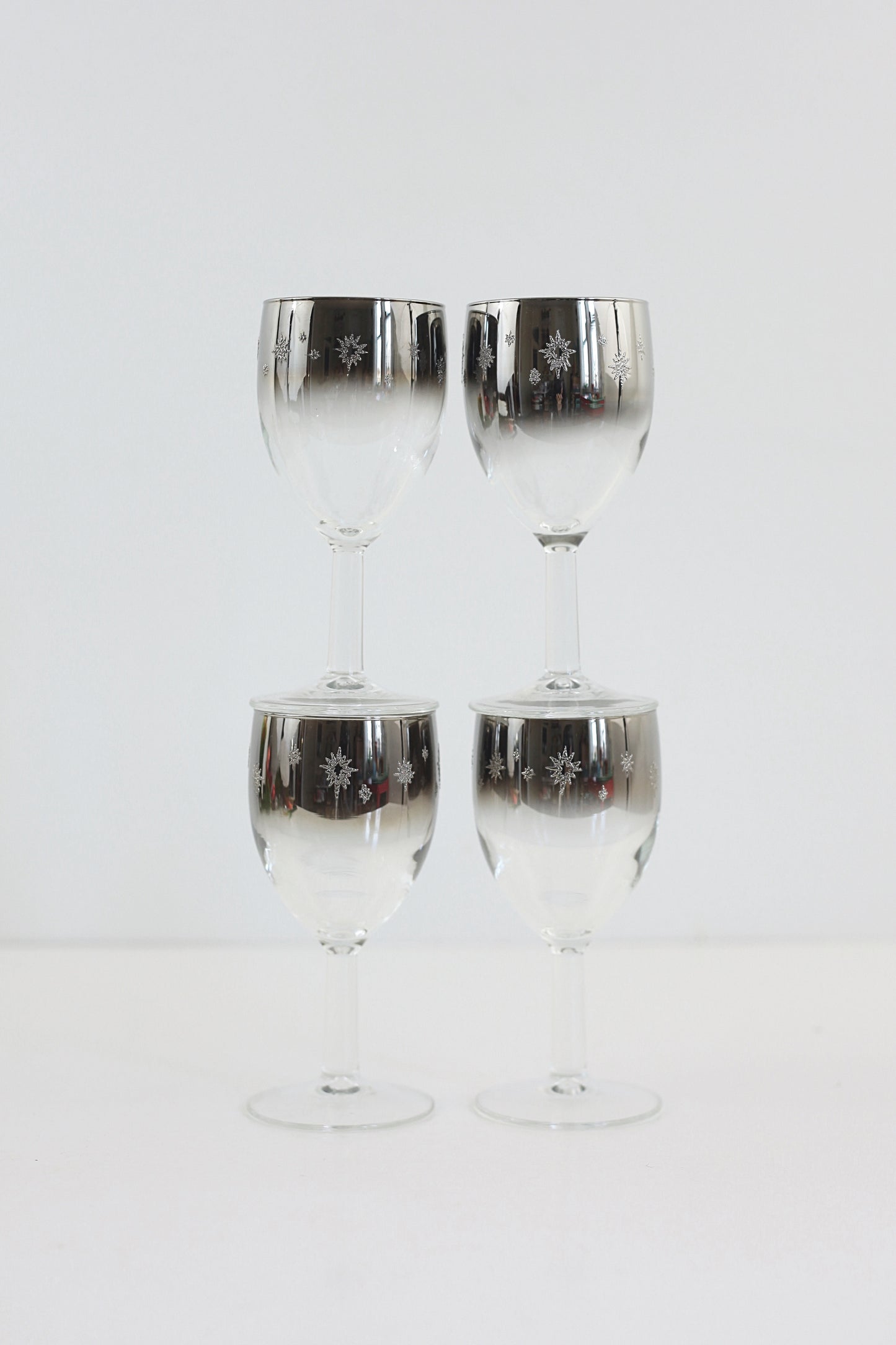 SOLD — Mid Century Silver Starburst Cordial Glasses from France
