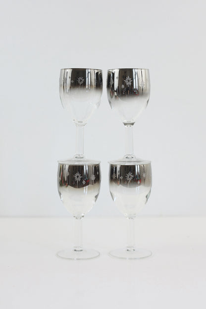 SOLD — Mid Century Silver Starburst Cordial Glasses from France