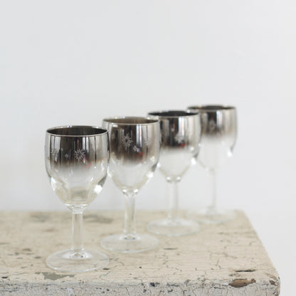SOLD — Mid Century Silver Starburst Cordial Glasses from France