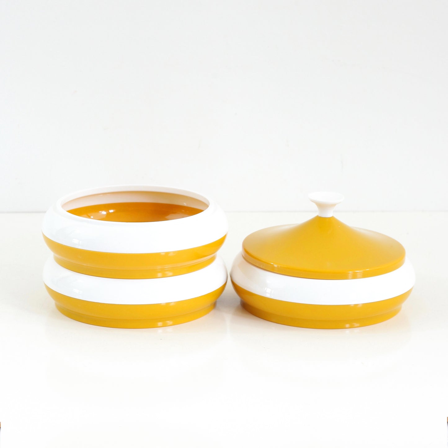SOLD - Mid Century Modern Mustard Stacking Canister Set by Plastics Consolidated Inc.
