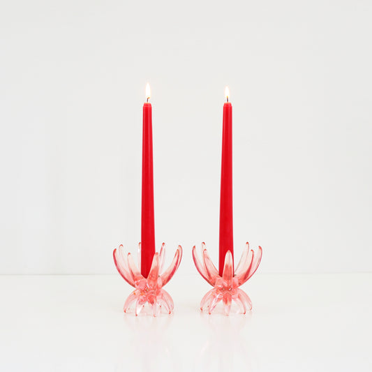 SOLD - Mid Century Modern Pink Lucite Friedel Candlesticks