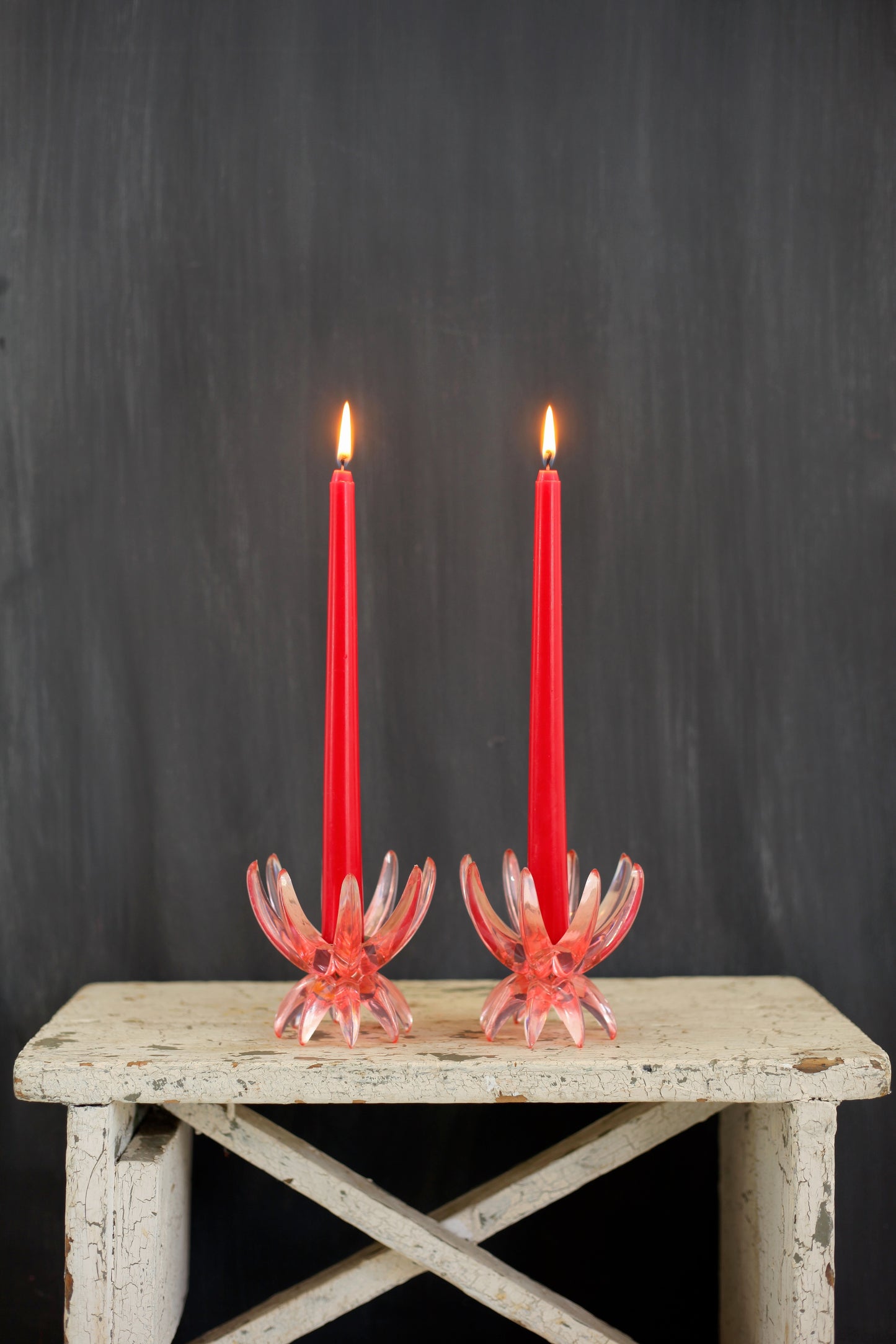 SOLD - Mid Century Modern Pink Lucite Friedel Candlesticks