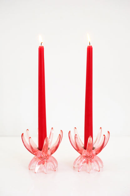 SOLD - Mid Century Modern Pink Lucite Friedel Candlesticks