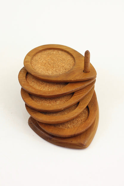 SOLD - Mid Century Modern Hand Carved Teak Wood Coasters