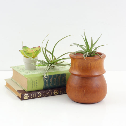 SOLD - Mid Century Turned Teak Wood Pillar Candle Holder