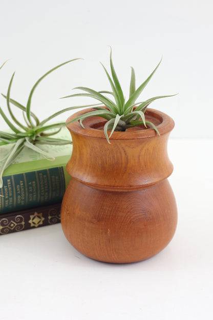 SOLD - Mid Century Turned Teak Wood Pillar Candle Holder