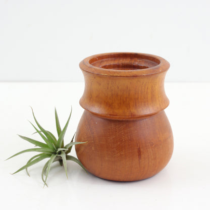 SOLD - Mid Century Turned Teak Wood Pillar Candle Holder