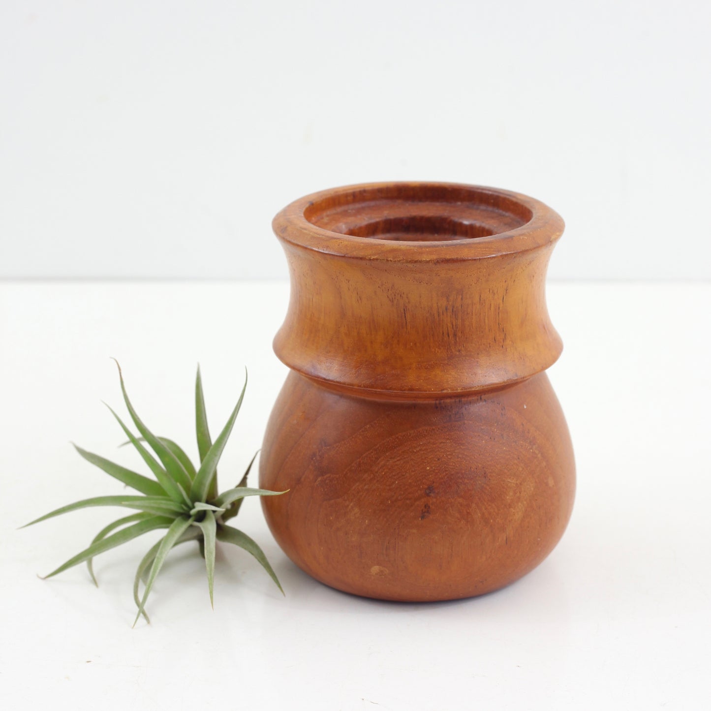 SOLD - Mid Century Turned Teak Wood Pillar Candle Holder