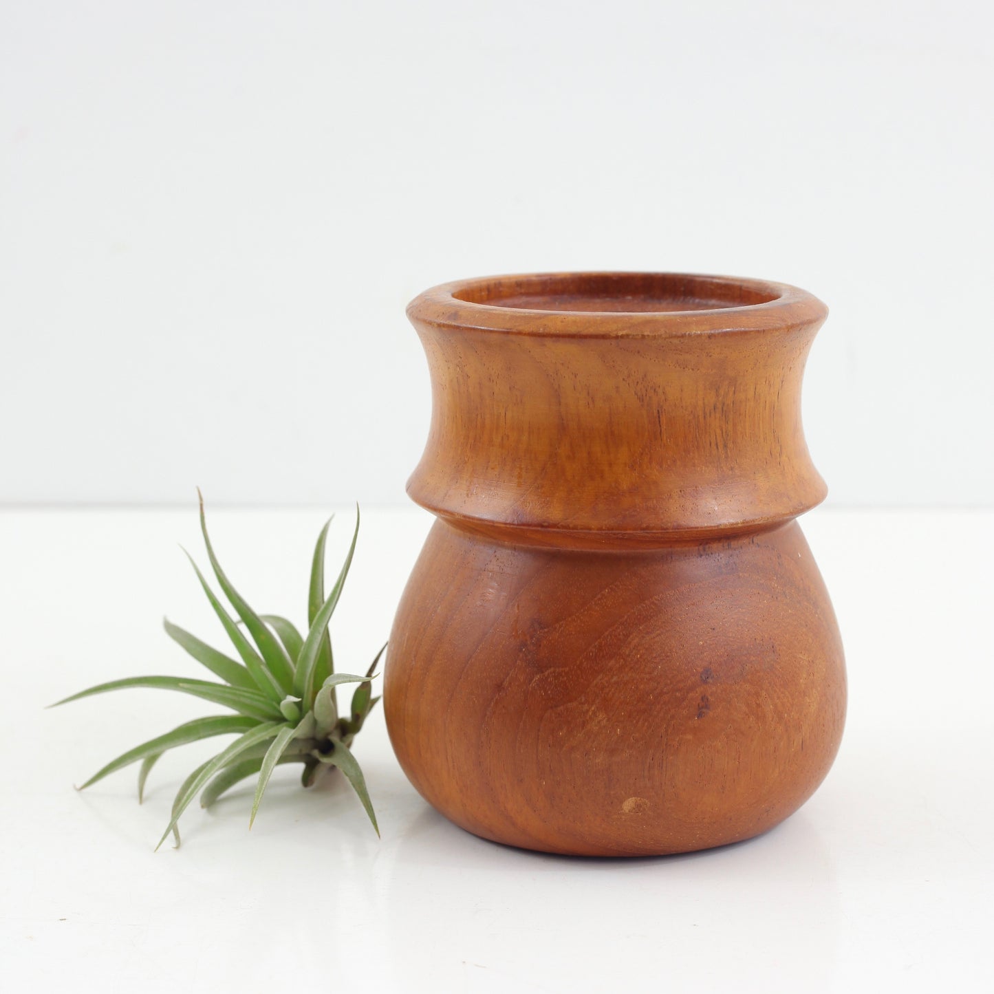 SOLD - Mid Century Turned Teak Wood Pillar Candle Holder