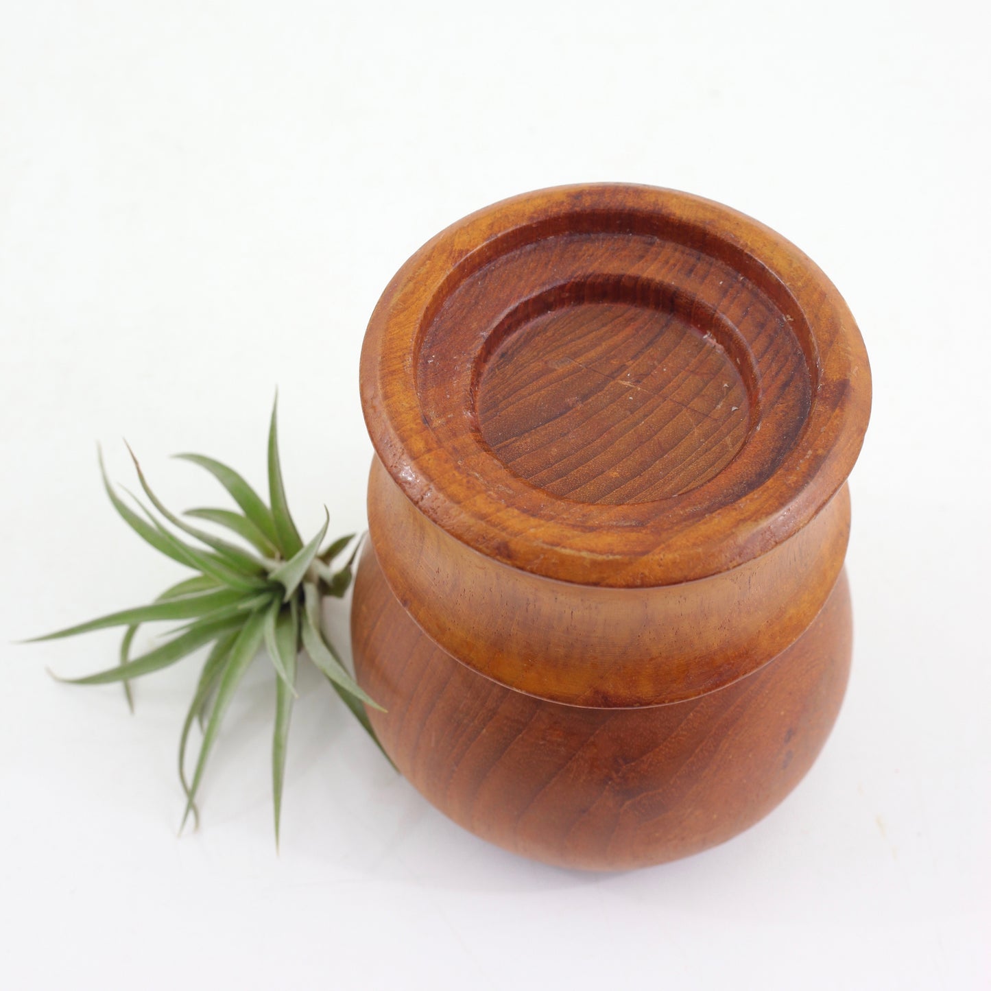 SOLD - Mid Century Turned Teak Wood Pillar Candle Holder
