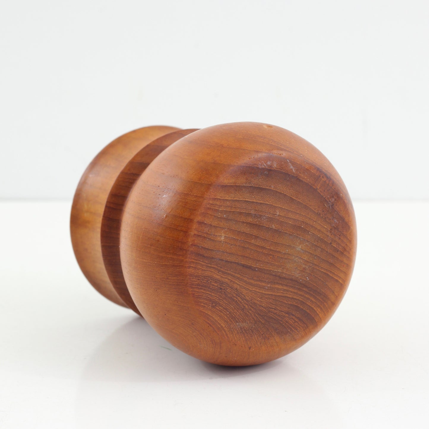 SOLD - Mid Century Turned Teak Wood Pillar Candle Holder