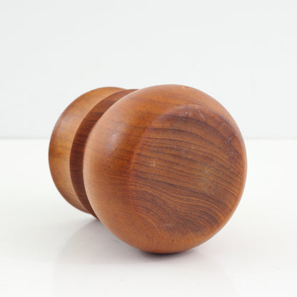 SOLD - Mid Century Turned Teak Wood Pillar Candle Holder
