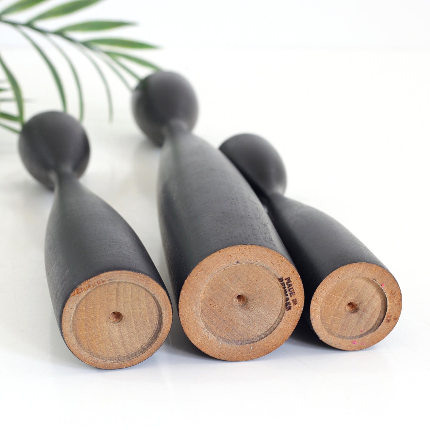 SOLD - Danish Modern Black Turned Wood Candlesticks