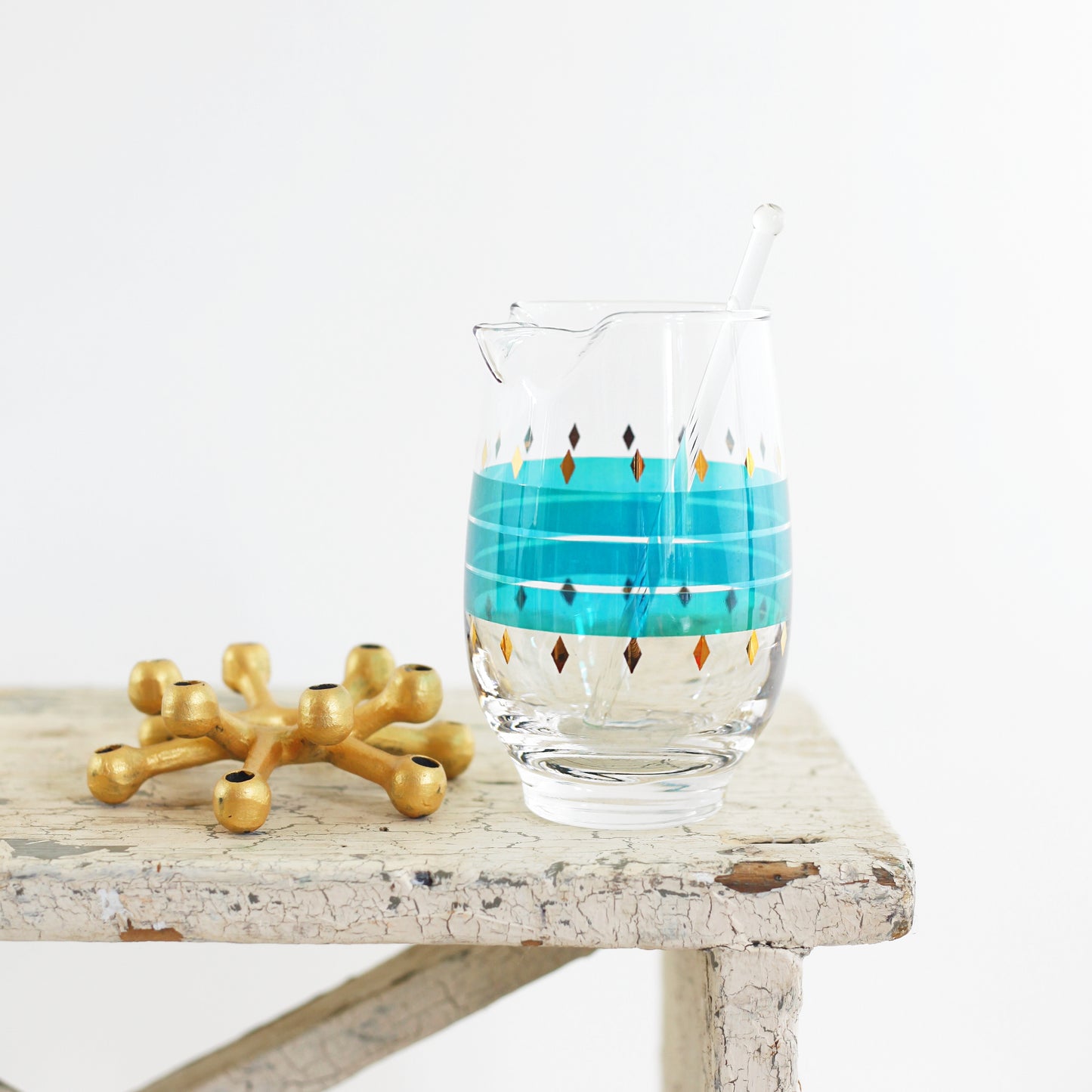 SOLD - Mid Century Modern Aqua & Gold Maritni Pitcher