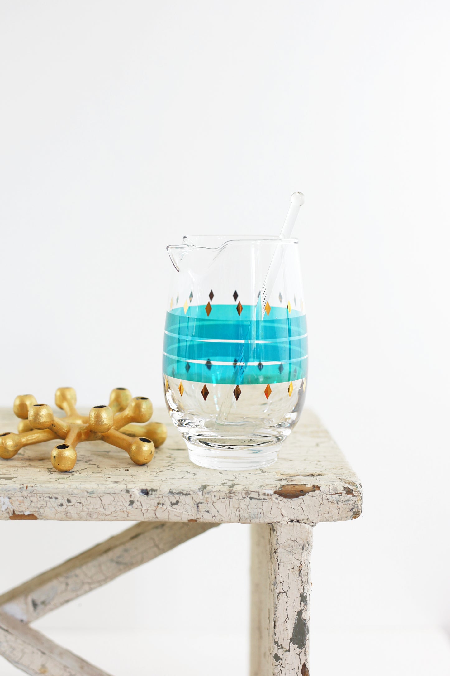 SOLD - Mid Century Modern Aqua & Gold Maritni Pitcher
