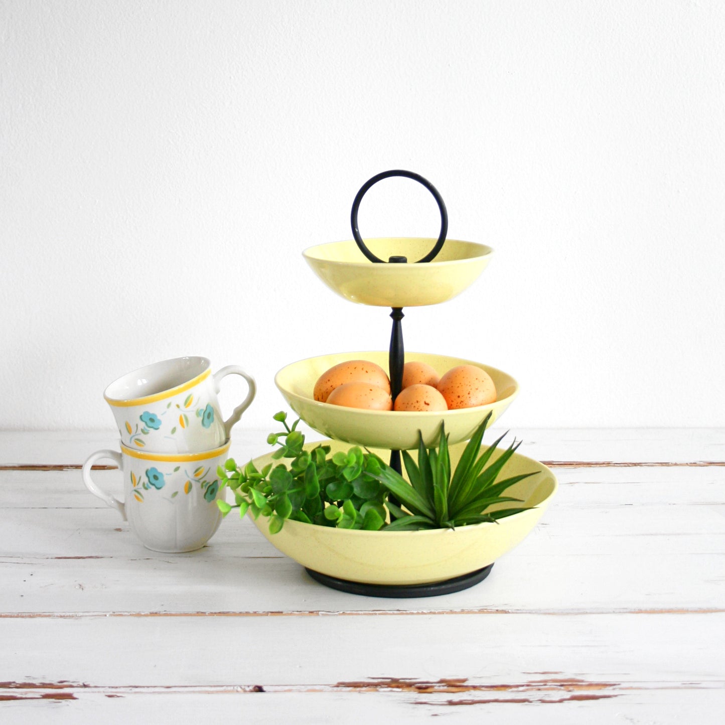 SOLD - Mid Century Modern Taylor Smith Taylor Yellow Pebbleford Three Tier Serving Tray