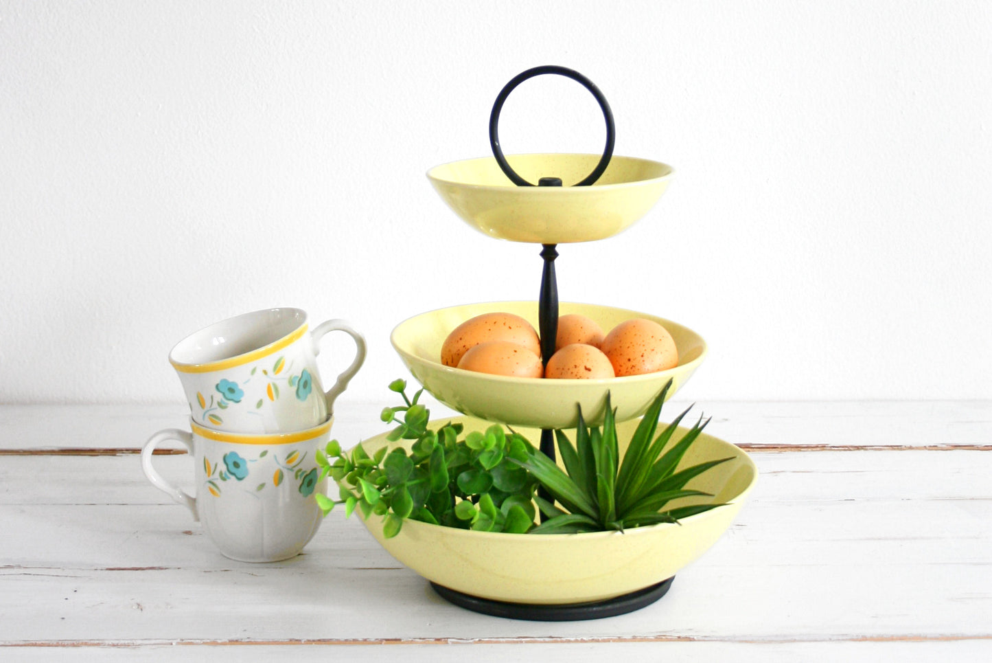 SOLD - Mid Century Modern Taylor Smith Taylor Yellow Pebbleford Three Tier Serving Tray