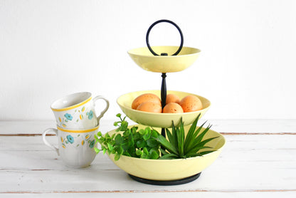 SOLD - Mid Century Modern Taylor Smith Taylor Yellow Pebbleford Three Tier Serving Tray