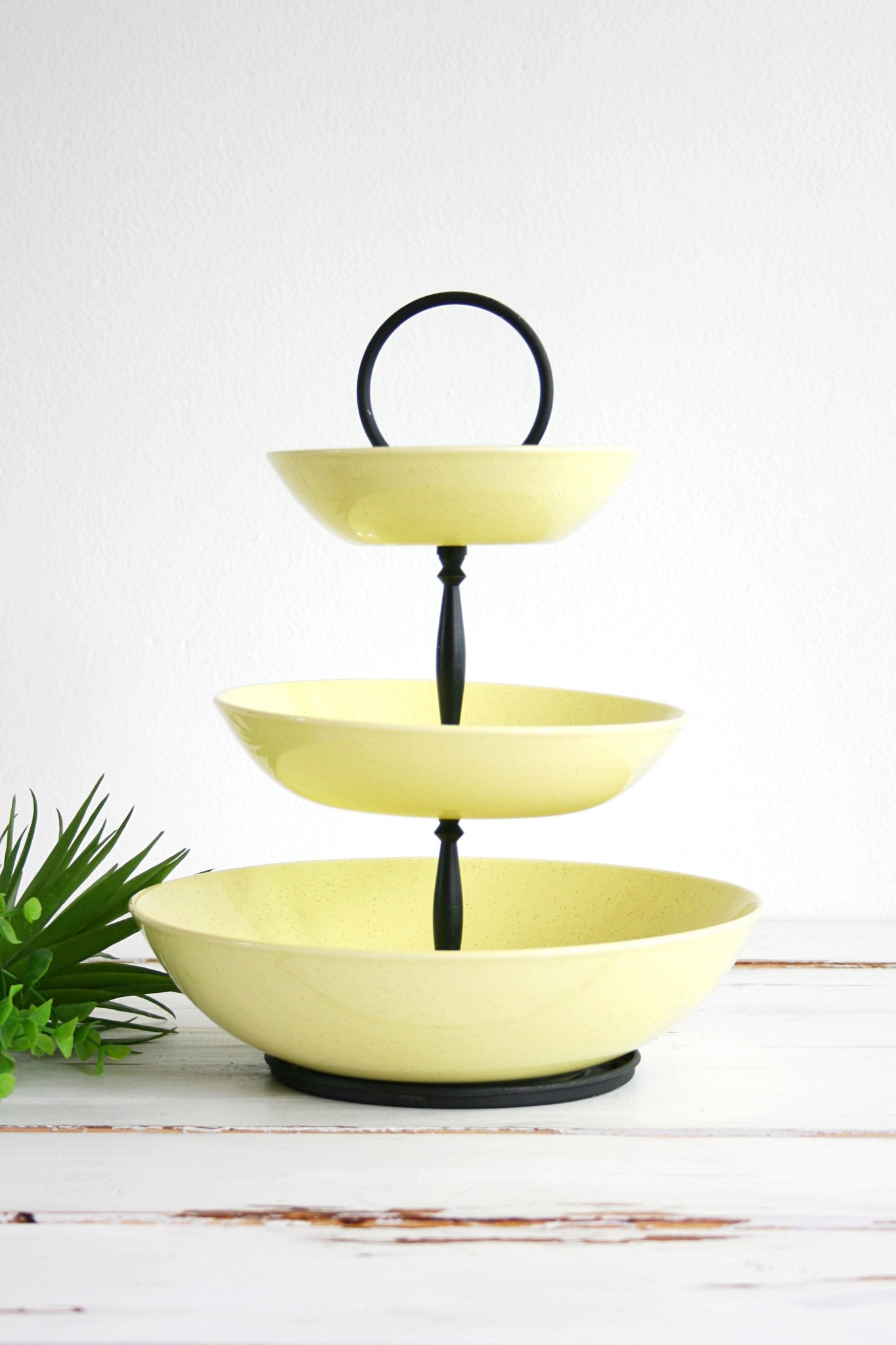 SOLD - Mid Century Modern Taylor Smith Taylor Yellow Pebbleford Three Tier Serving Tray
