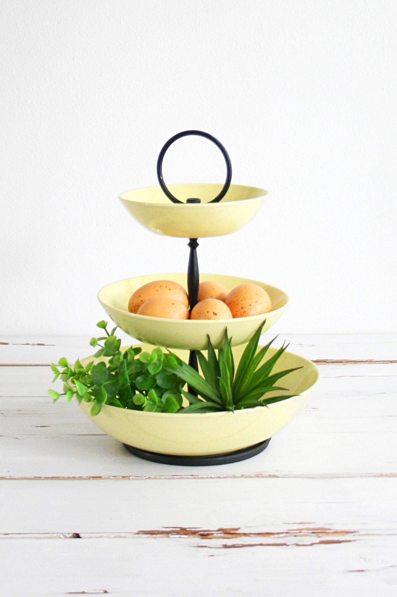 SOLD - Mid Century Modern Taylor Smith Taylor Yellow Pebbleford Three Tier Serving Tray