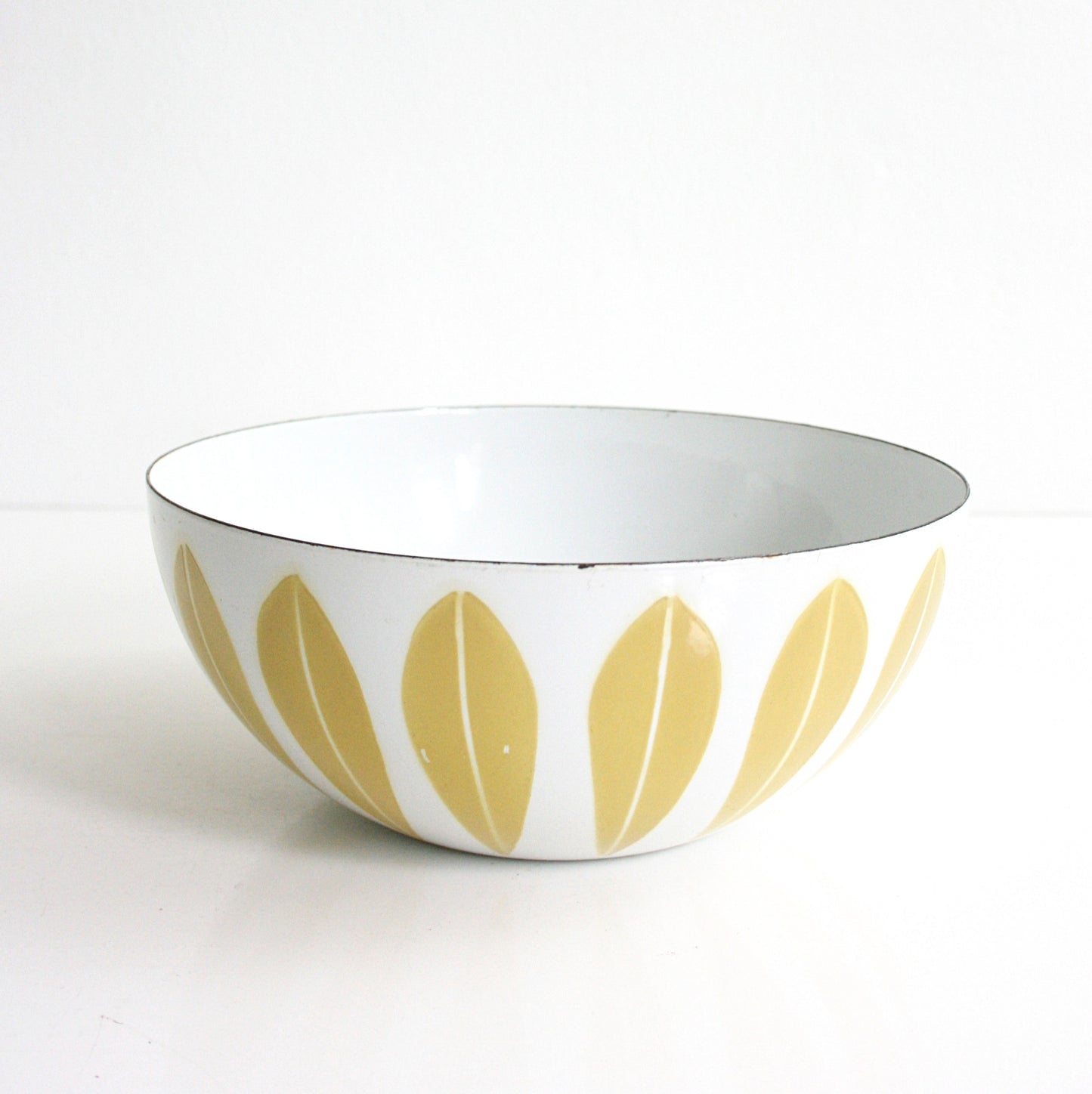 SOLD - Vintage Cathrineholm Mustard and White Enamel Lotus Bowl / Mid Century Modern 8 Inch Enamel Bowl