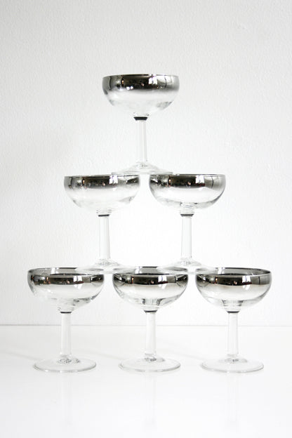 SOLD - Mid Century Silver Ombre Champagne Coupes / Vintage Silver Fade Champagne Glasses