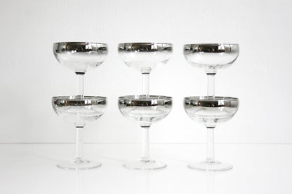 SOLD - Mid Century Silver Ombre Champagne Coupes / Vintage Silver Fade Champagne Glasses