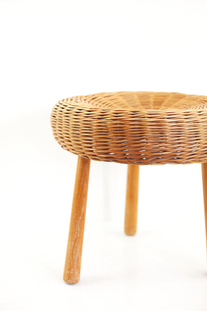 SOLD - Mid Century Tony Paul Style Wicker & Wood Tripod Plant Stand