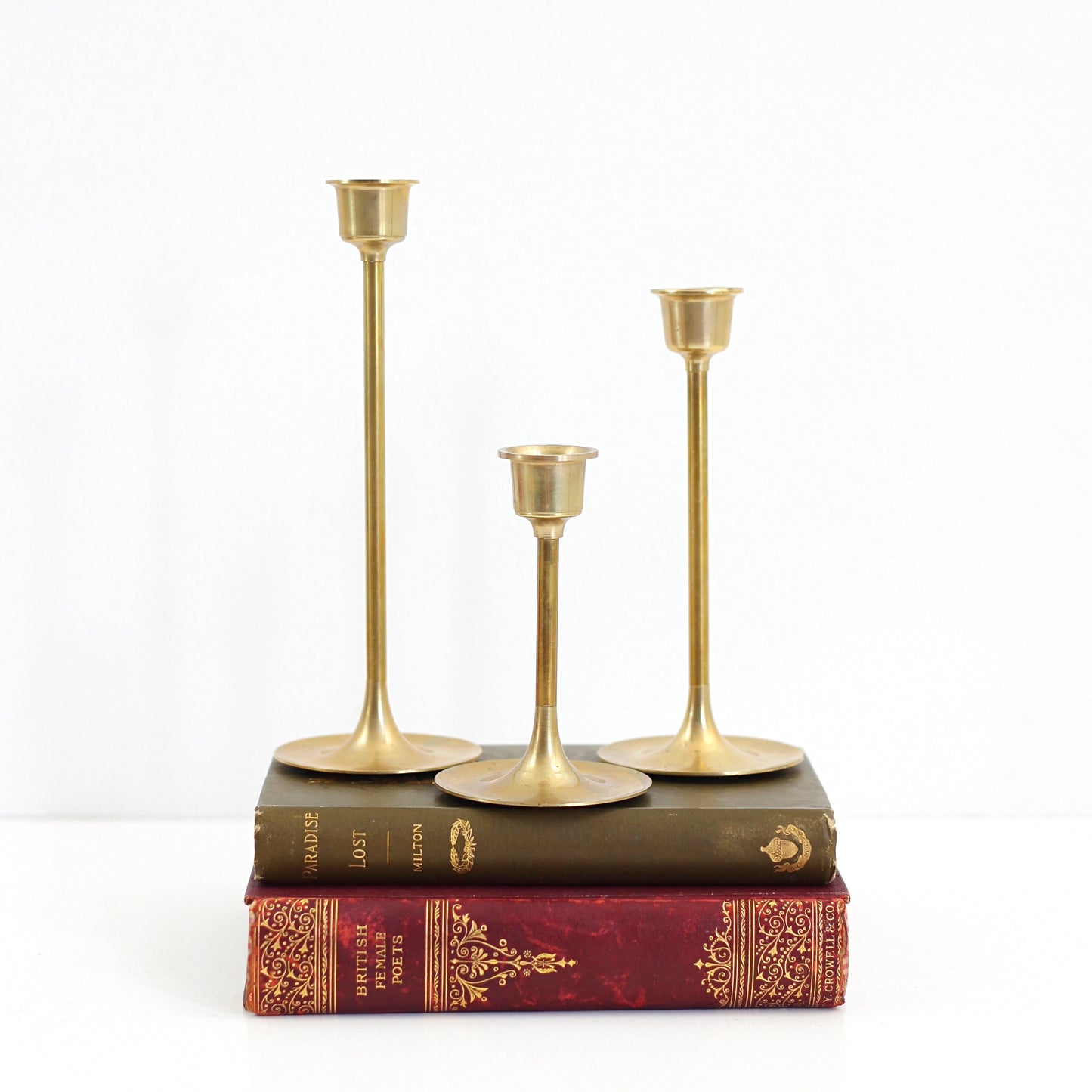 SOLD - Mid Century Graduated Brass Candlesticks - Set of Three