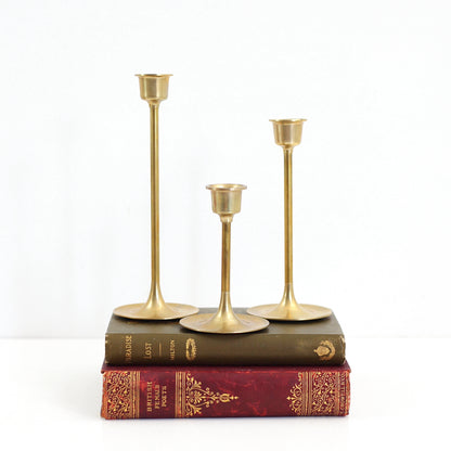 SOLD - Mid Century Graduated Brass Candlesticks - Set of Three