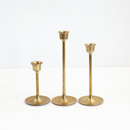 SOLD - Mid Century Graduated Brass Candlesticks - Set of Three