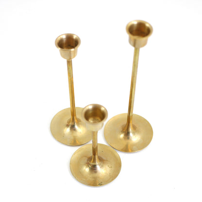 SOLD - Mid Century Graduated Brass Candlesticks - Set of Three