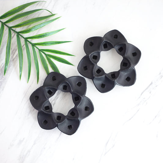 SOLD - Danish Modern Cast Metal Candle Holders / Tiny Taper Flower Candle Holders