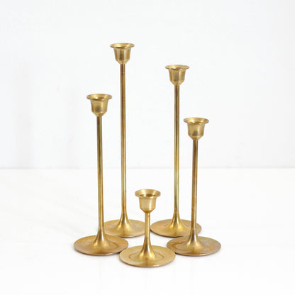 SOLD - Mid Century Graduated Brass Candlesticks - Set of Five