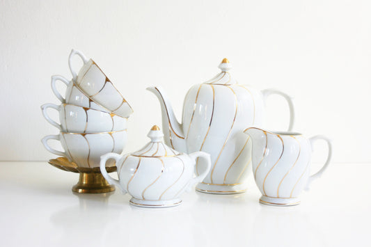 SOLD - Vintage White and Gold Porcelain Tea Set / Mid Century Tea Service from Japan